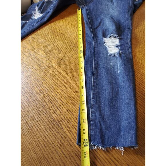 Judy Blue 7/28 MID Rise Skinny Jeans Blue Distressed FRAY RAW Hems Stretch - Picture 10 of 13